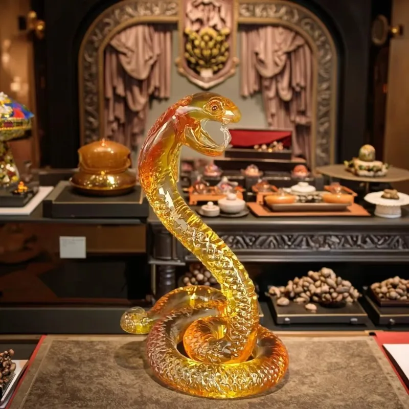 Unique crystal glazed Year of the Snake zodiac animal crystal glass ornament Feng Shui statue
