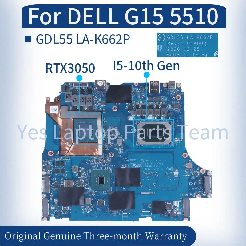 

For DELL G15 5510 Laptop Mainboard LA-K662P 0983D5 0NWP76 0WCM79 0FK7C3 GDL55 LA-K662P I5 I7 10th Gen DDR4 Notebook Motherboard