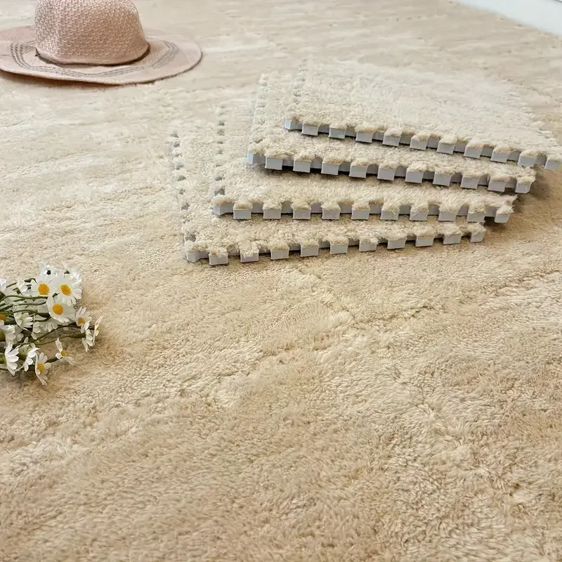 NONE 4/12 Stück Plüsch-Puzzle-Schaum-Bodenmatte, weich, flauschig, ineinandergreifend, quadratische Schaumstofffliesen, Teppiche für Wohnzimmer, Schlafzimmer, Dekoration 9