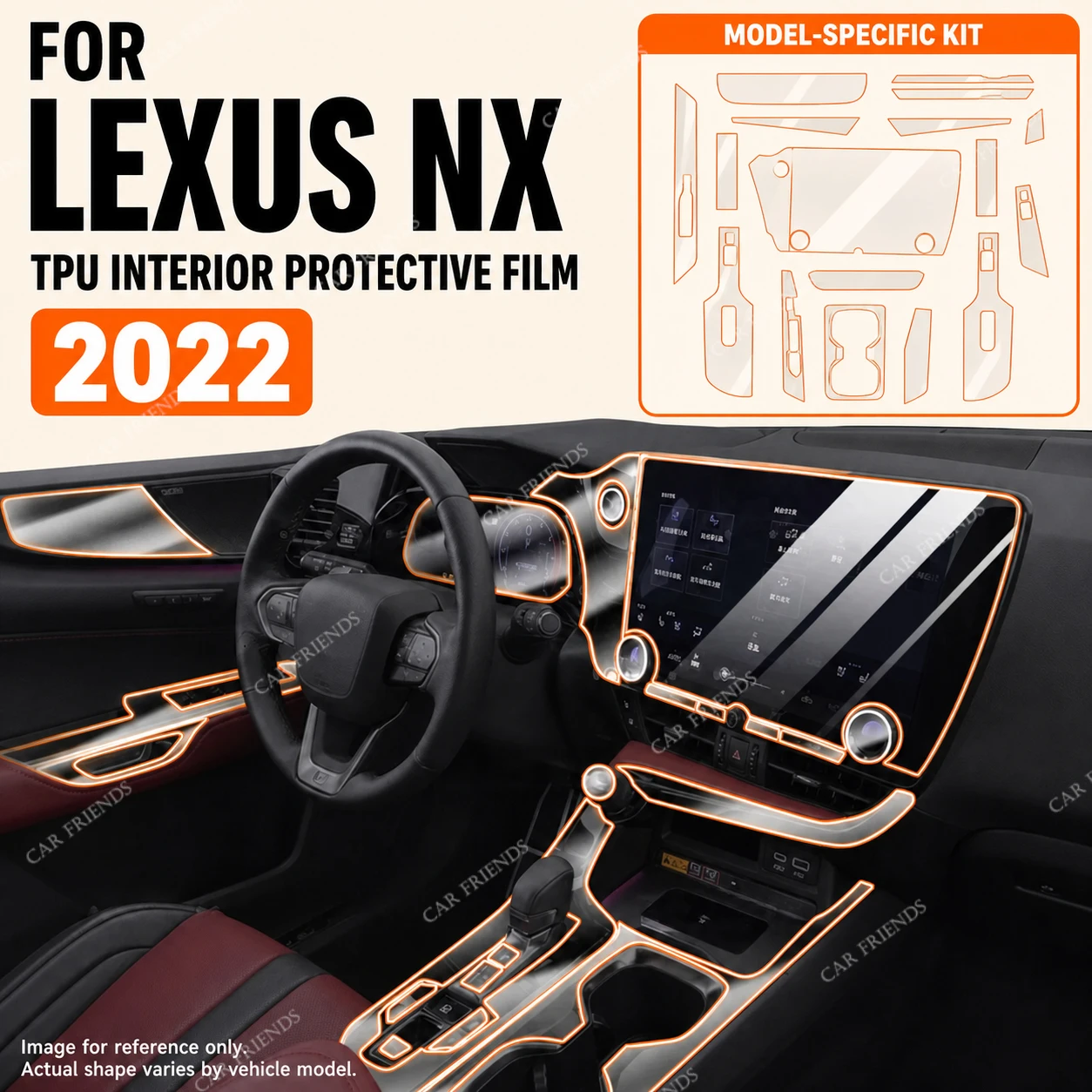 For Lexus NX 350h 400h 2022 Transparent TPU Interior Protective Film Center Instrument Panel Anti-Scratch Repair Sticker