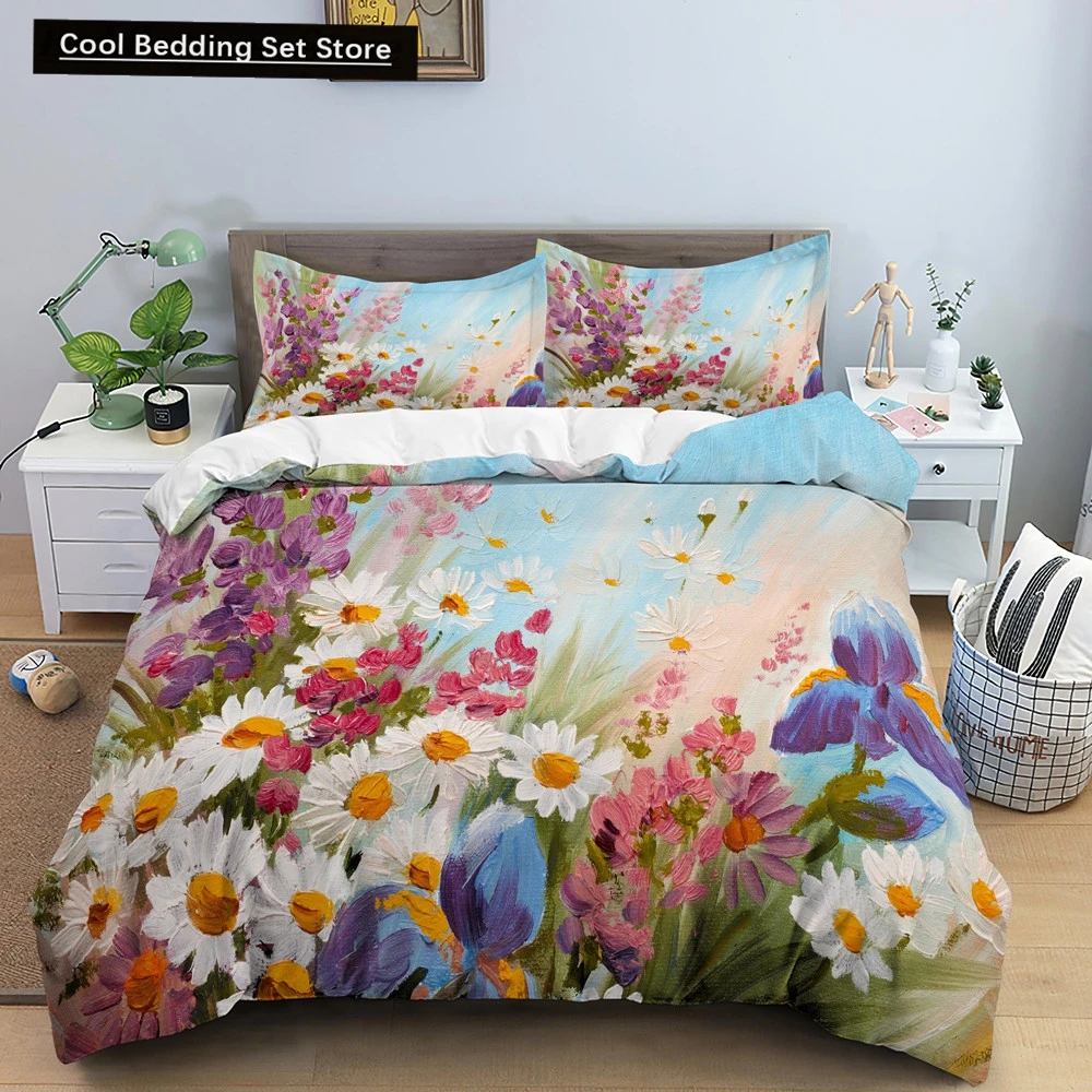 

Watercolor Flowers King Queen Duvet Cover Colorful Blooming Floral Bedding Set for Teen Adult Plant 2/3pcs Polyester Quilt Cover