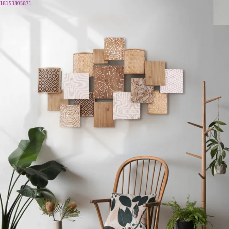 Wabi-sabi style living room sofa background wall decoration restaurant three-dimensional wall decoration hotel