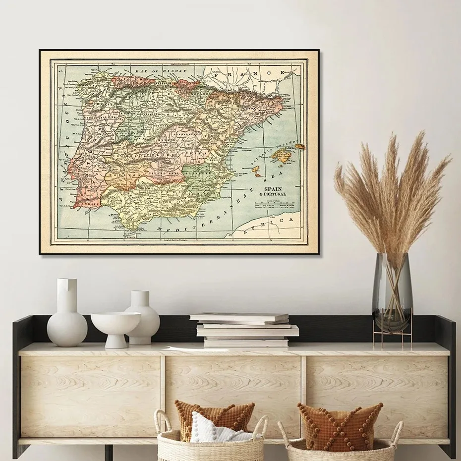 Country Spain Map France Portugal Posters Canvas Painting Vintage Wall Art Print Picture for Living Room Interior Home Decor