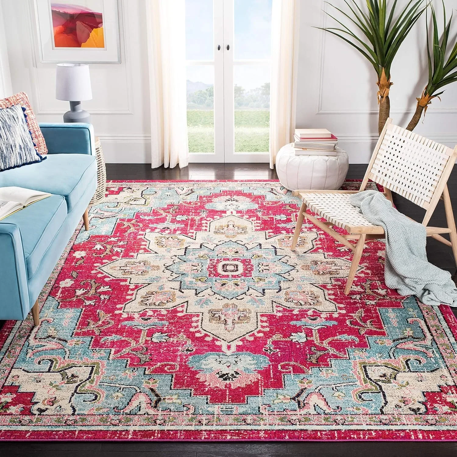 Madison Collection Area Rug , Beige & Orange, Boho Chic Medallion Distressed Design, Non-Shedding & Easy Care, Ideal