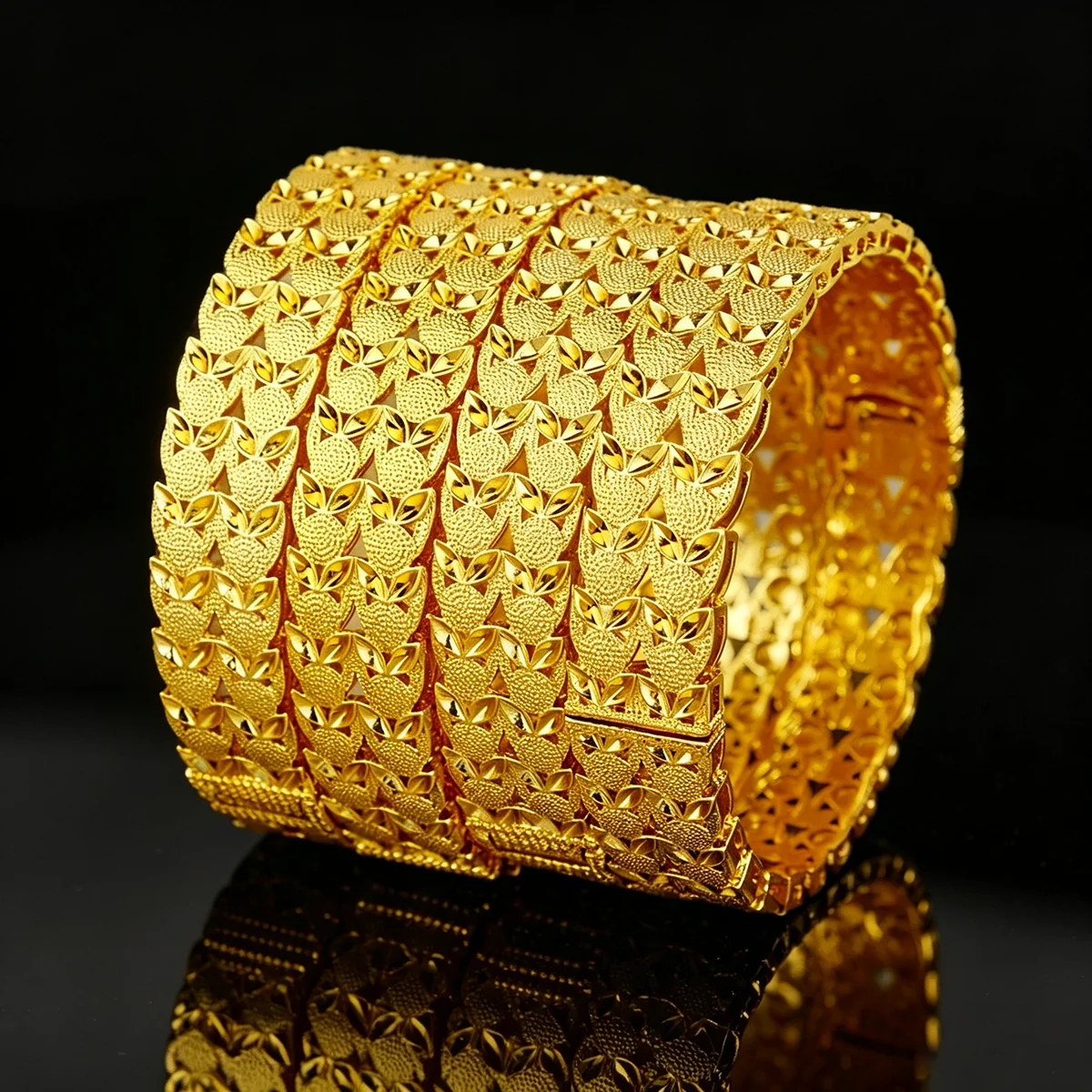 1/2/4PCS Indian Gold Color Bracelets Ring For Women Dubai African Hard Charm Bangles Wedding Arabic Hand Jewelry Party Gifts