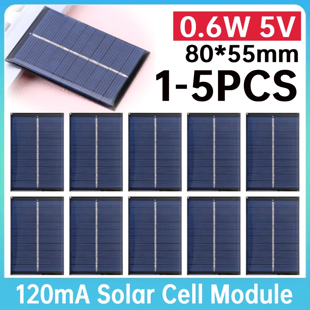 1-5 قطعة لتقوم بها بنفسك 0.6 واط 5 فولت 120mA لوحة طاقة شمسية شاحن بطارية الخلايا الشمسية الكريستالات لوحة طاقة شمسية وحدة نظام الطاقة الشمسية