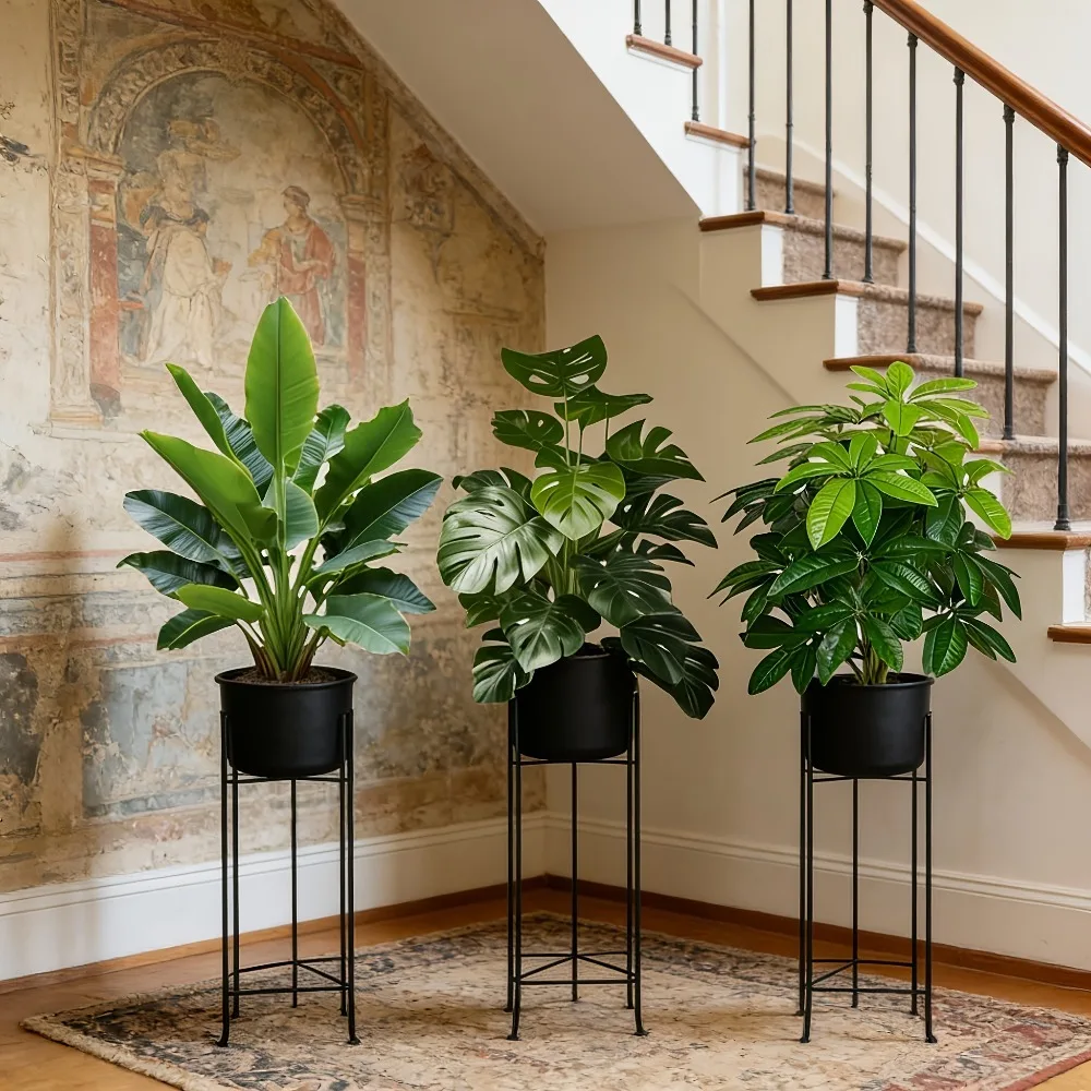 3-teiliges Set Künstliche Areca-Palme, Künstliche Bananenpflanzen und Monstera-Baum-Sets, Gartendekoration, 36 Blätter, Simulierter Bonsai im Topf – Detail 6