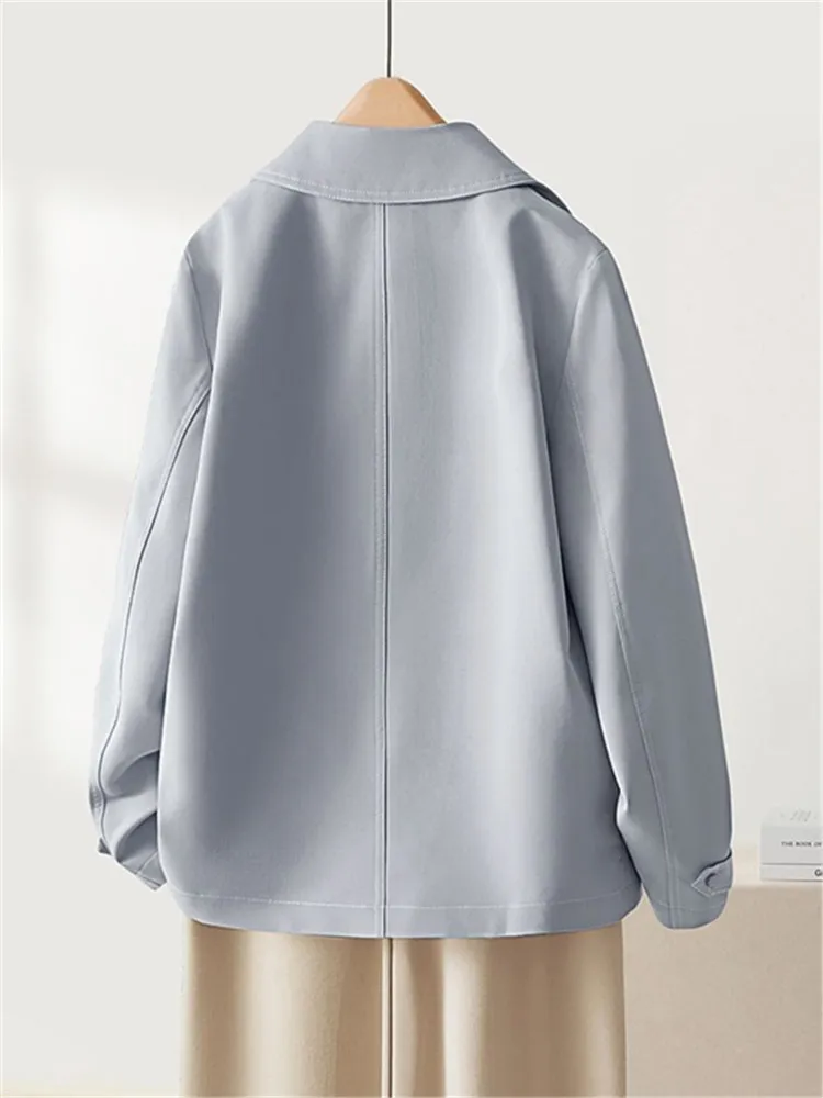 

2023 весенне-осенняя новая куртка, женская короткая ветровка, пальто, верхняя одежда со свободной подкладкой, женское пальто цвета хаки, топы с длинными рукавами