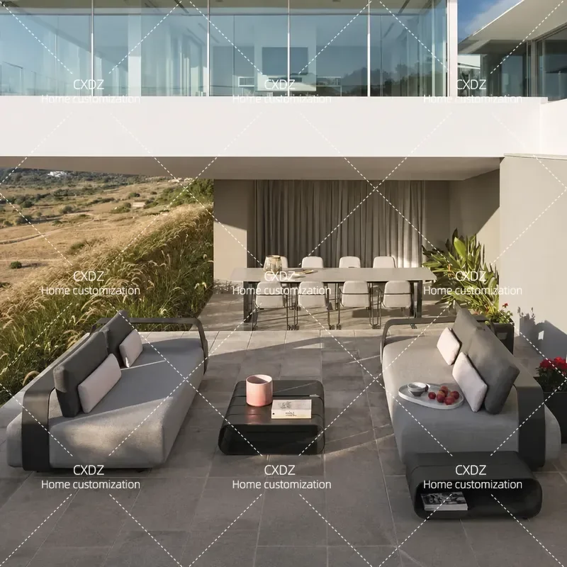 Outdoor Aluminum Alloy Coffee Table and Sofa Set for Balcony Terrace Courtyard Leisure Furniture