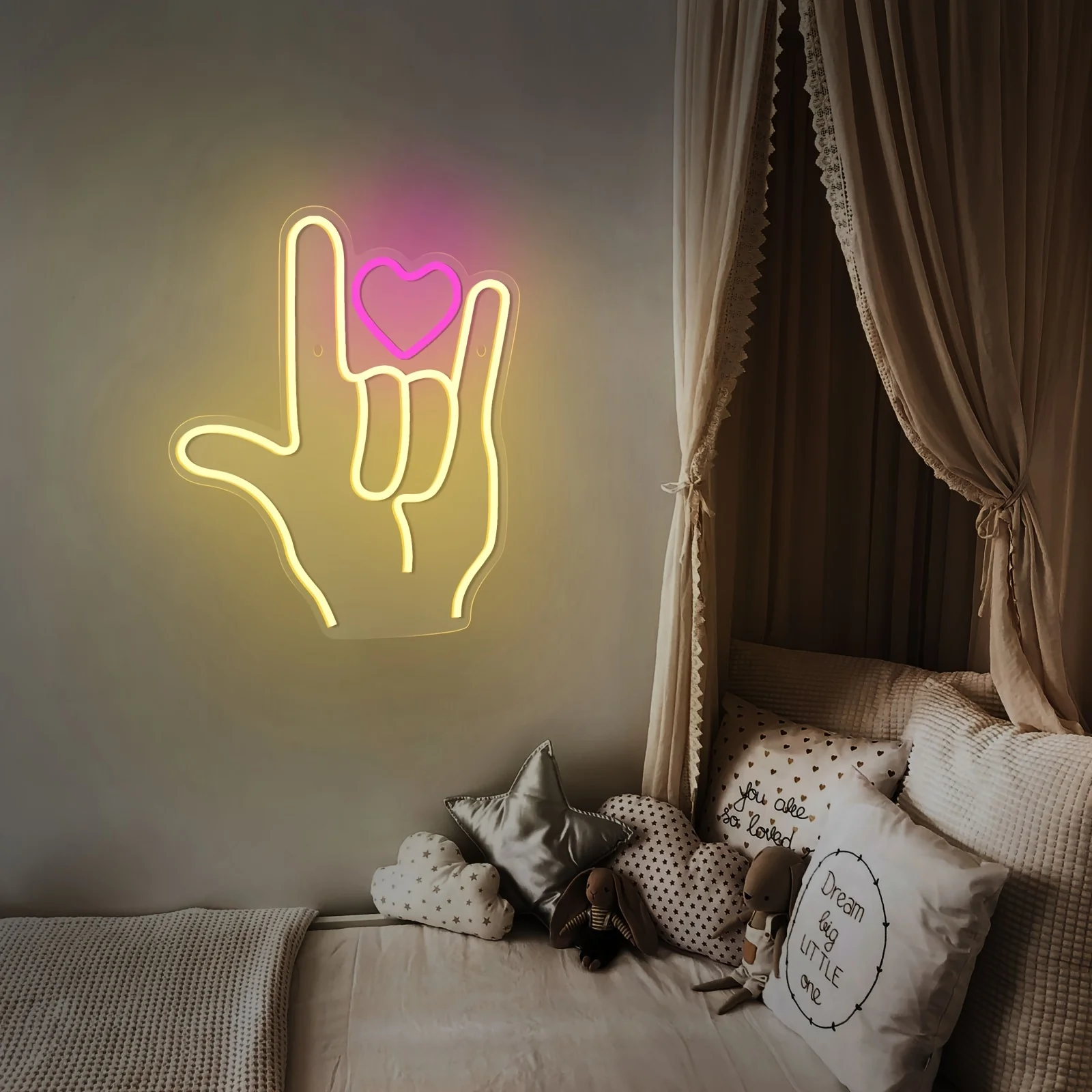 Finger Heart LED Neon Signfor Wall Decor Light for Bedroom Living Room Bar Wedding Party Beauty Salon Halloween Birthday Gifts