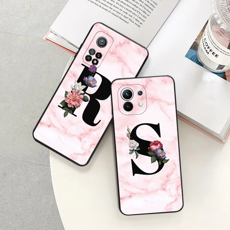 Silicone Soft Phone Case for Redmi Note 11 Pro 11S 10S 10A 10C O-V Initial Z Letters Flower Marble Xiaomi 11 Lite 11T 10T Cover