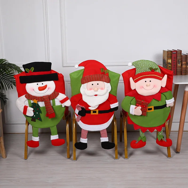 

Noel Santa Claus Christmas Dinner Table Red Hat Chair Elastic Back Covers Xmas Christmas Decorations for Home New Year 2023