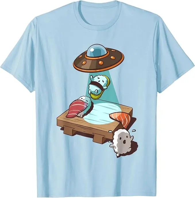 Sushi UFO Alien Abduction T-Shirt Y2k Japanischer Feinschmecker Ästhetische Kleidung Humor Einzigartiges Neuheitsgeschenk Niedliche Cartoon-T-Shirts – Detail 15