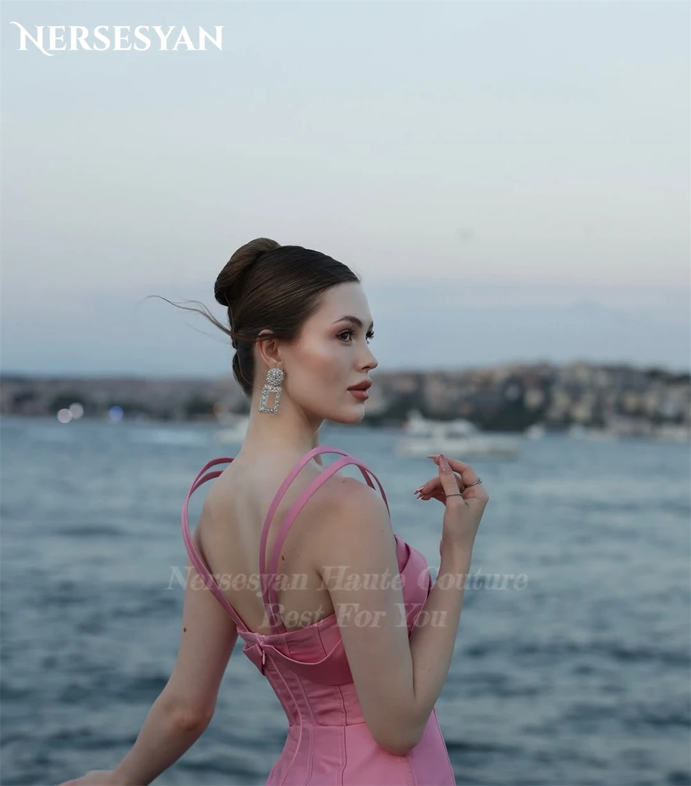 Nersesyan élégant rose robes de bal épaules dénudées Satin Mini robe de mariage invité robes de fête 2025 balo2018-12etleri personnalisé