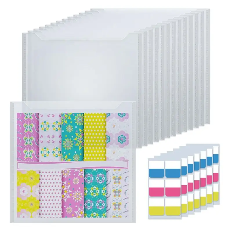 AB11 Scrapbook Paper Storage Organizer 50Pcs 12x12 Clear for Craft Paper Organizer for Vinyl Storage with 120 Index Stickers