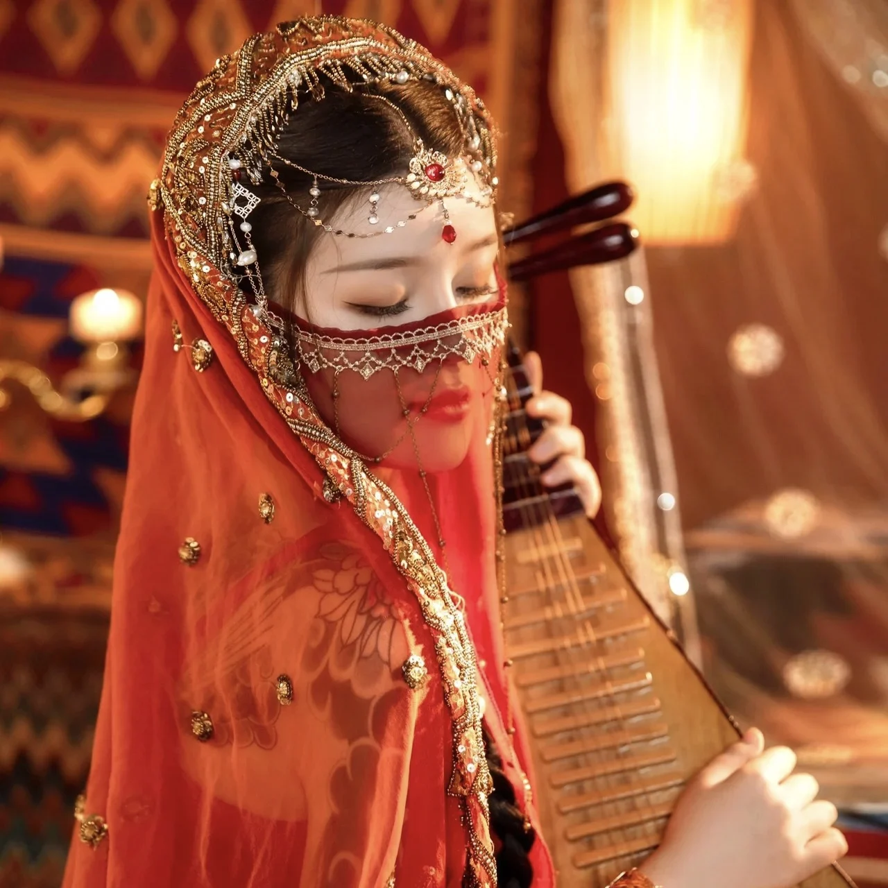 Estilo antigo que cobre a cortina com borla, traje de Han, cocar, enfeite, acessórios de fadas, dança região oeste, menina