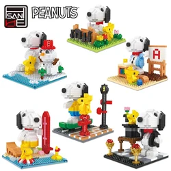 Genuine Peanuts Anime Snoopy Figures Kawaii Cartoon Building Blocks Toy Mini Bricks Assemble Educational Toys For Children Gifts