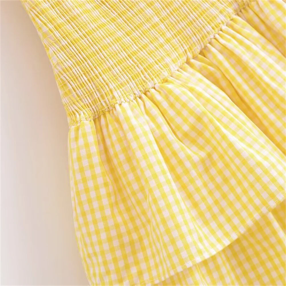 2024 ZAR4 Summer New Women\'s Fashion and Elegance Small Plaid Bow Decoration Splicing Sling Dress