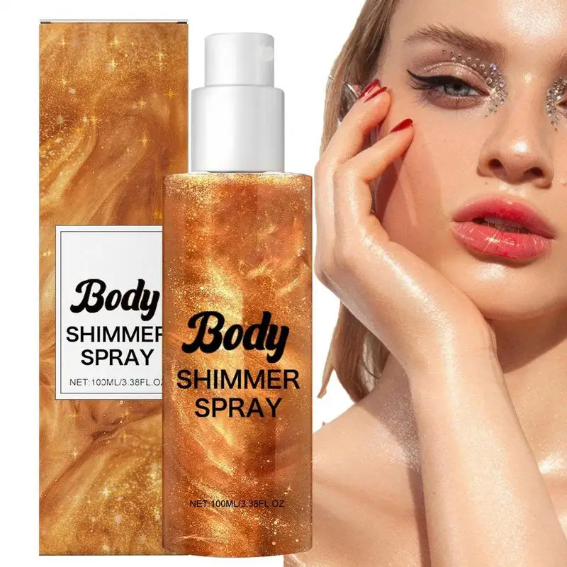 Spray brillante para el cuerpo, resaltador brillante de bronce, brillo corporal, aceite iluminador Facial, brillo corporal, ropa para el cabello, polvo brillante