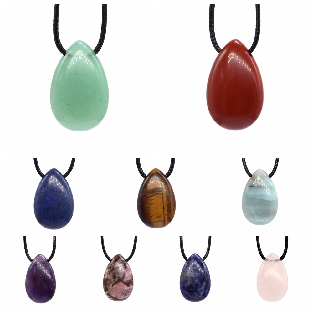 

Drop Shape Stone Pendant Natural Healing Reiki Crystal Rose Quartz Amethyst Lapis Gem Charm for DIY Necklace Making Jewelry Gift