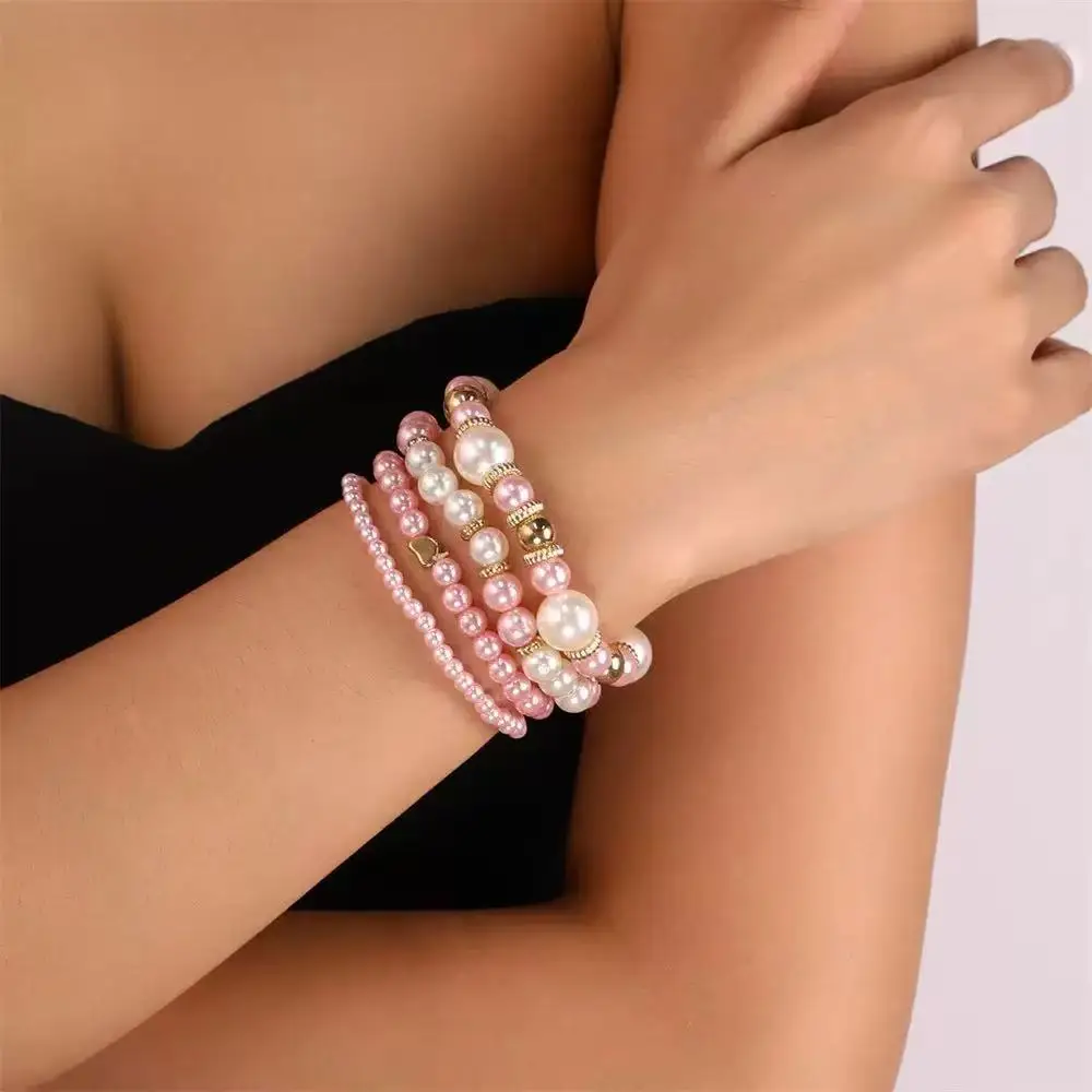 

pink charm bracelet Pearl Bead Bracelets For Women Girl Bohemian Stackable Summer Beach Charm Bracelet Accessory
