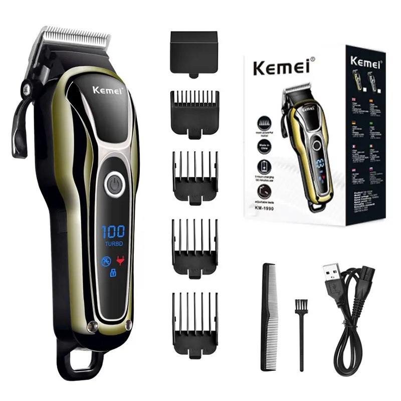 KEMEI-1990 Hair Clippers Kit Cordless, Dual Voltage Beard Trimmer for Men with Rechargeable Battery & Digital Display