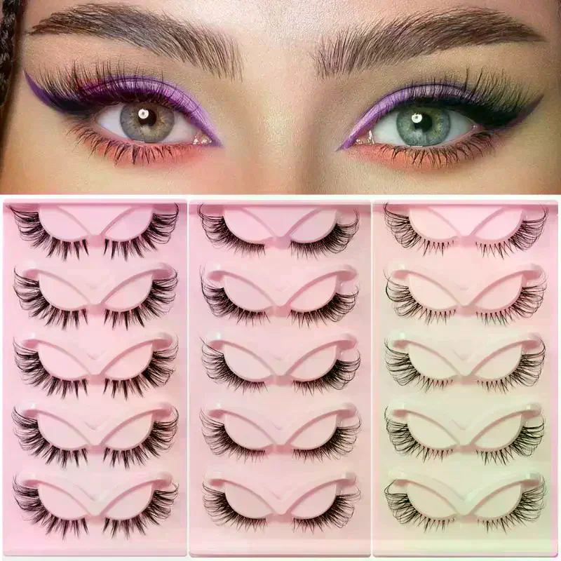Fox Eye Long Curling Fluffy False Eyelashes Comfort All Match Daily Party Eye Makeup 5 Pairs