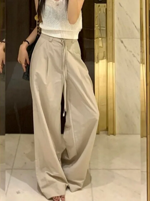 High Waist Wide Leg Casual Pants Drawstring Trousers Loose Fit Comfortable Spring Autumn Winter Women's Fashion Street Style