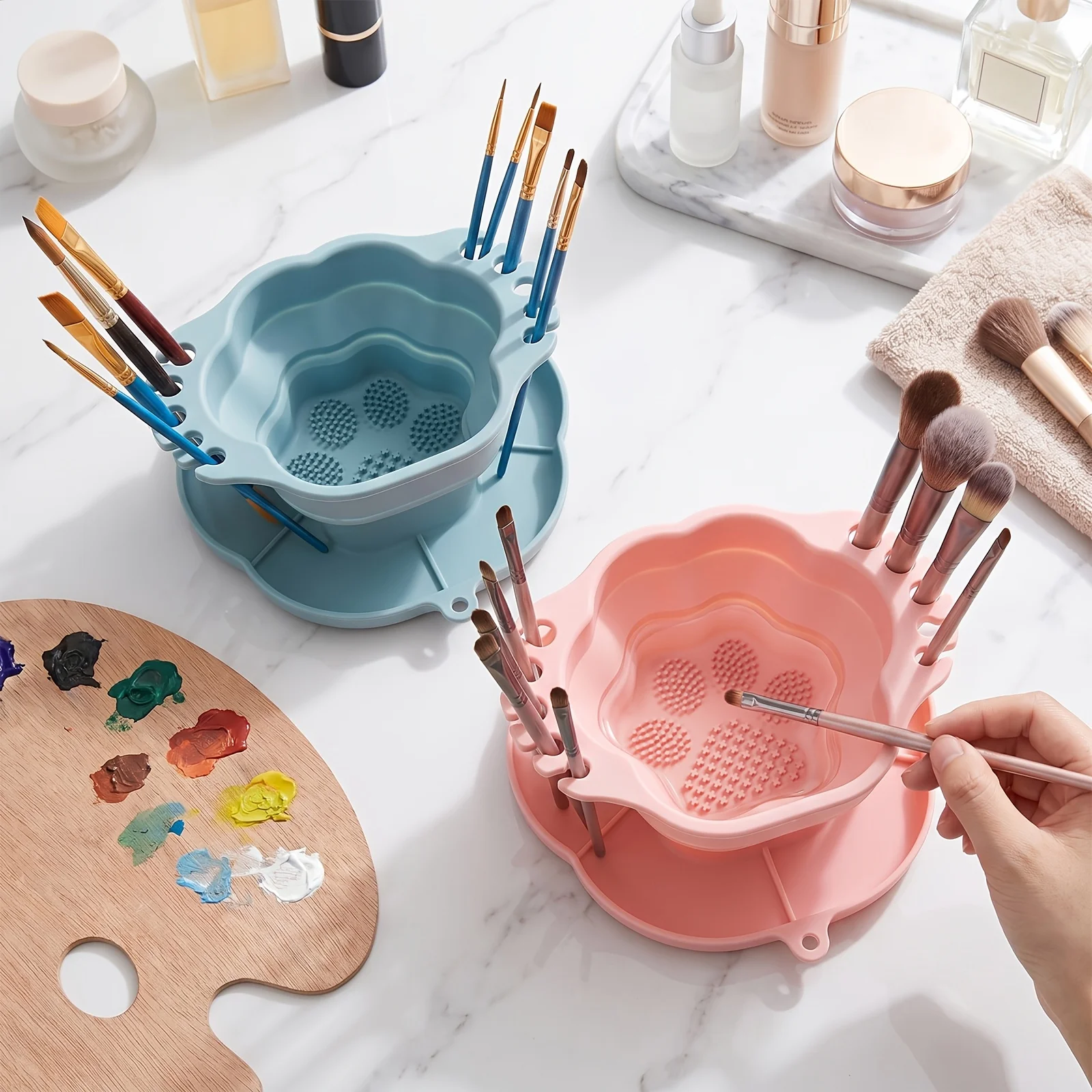 Foldable Cat Paw Silicone Washing Tray Anti-slip Base Hanging Hole Artist Brush Cosmetic Sponge Storage Mat