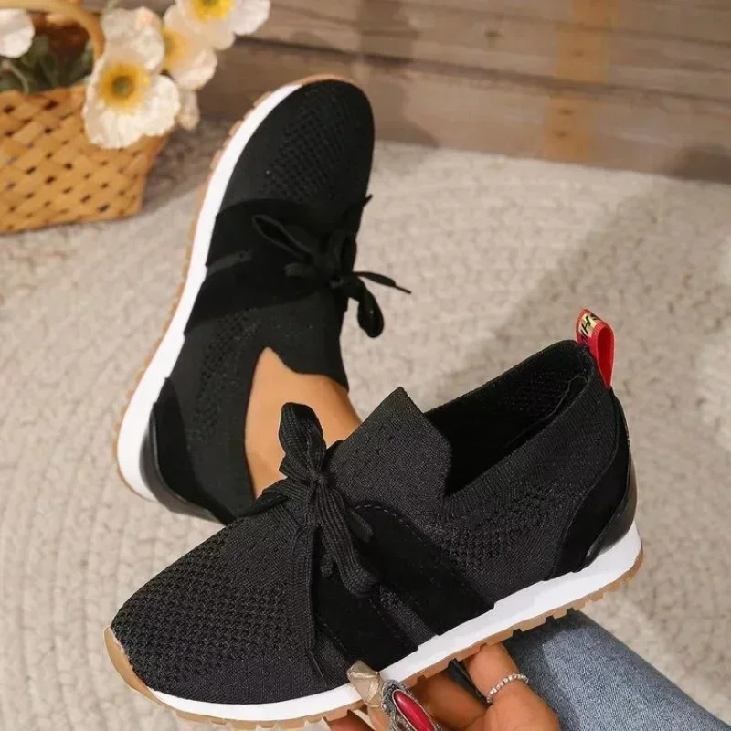 2024 Brown Knit Breathable Womens Sneakers Shoes New Platform Flats Woman Plus Size 43 Non Slip Casual Shoes Mesh Tenis De Mujer