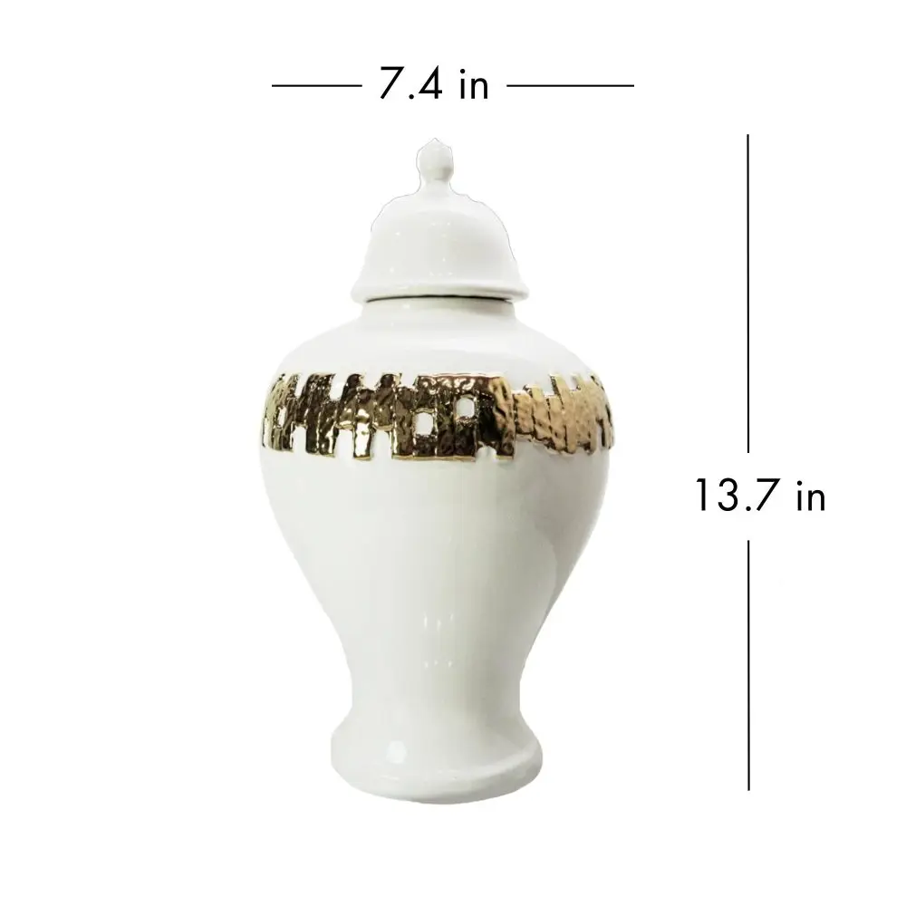 White Ginger Jar with Gold Ornament