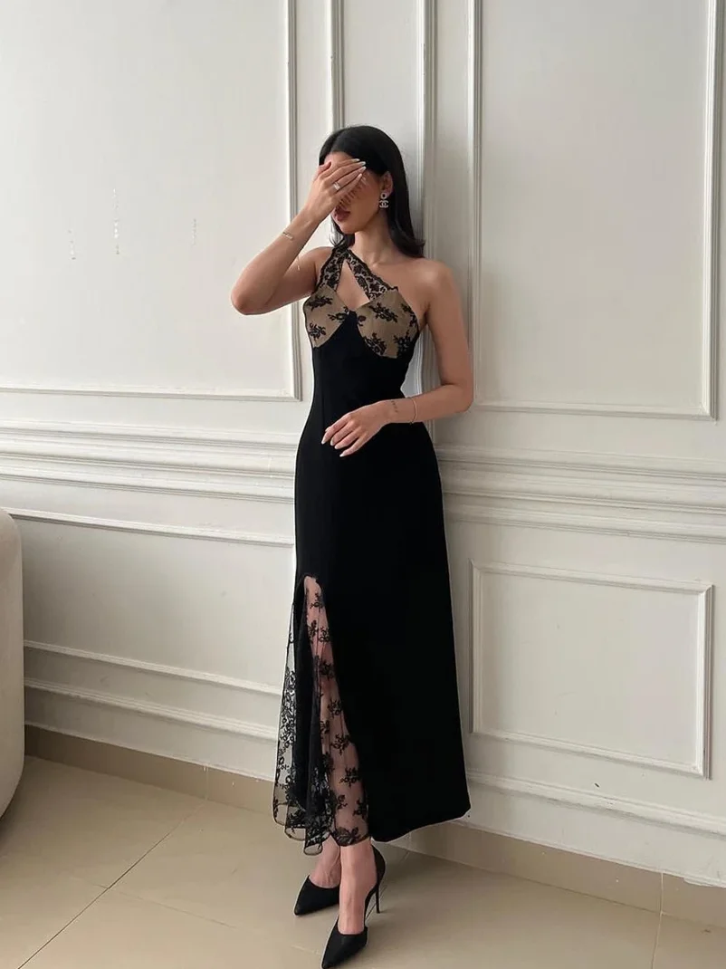 

Oisslec Prom Dresses Elegant One-shoulder Sheath Cocktail Flowers Draped Occasion Evening Gown Vestidos Para Mujerفستان سهرة ن