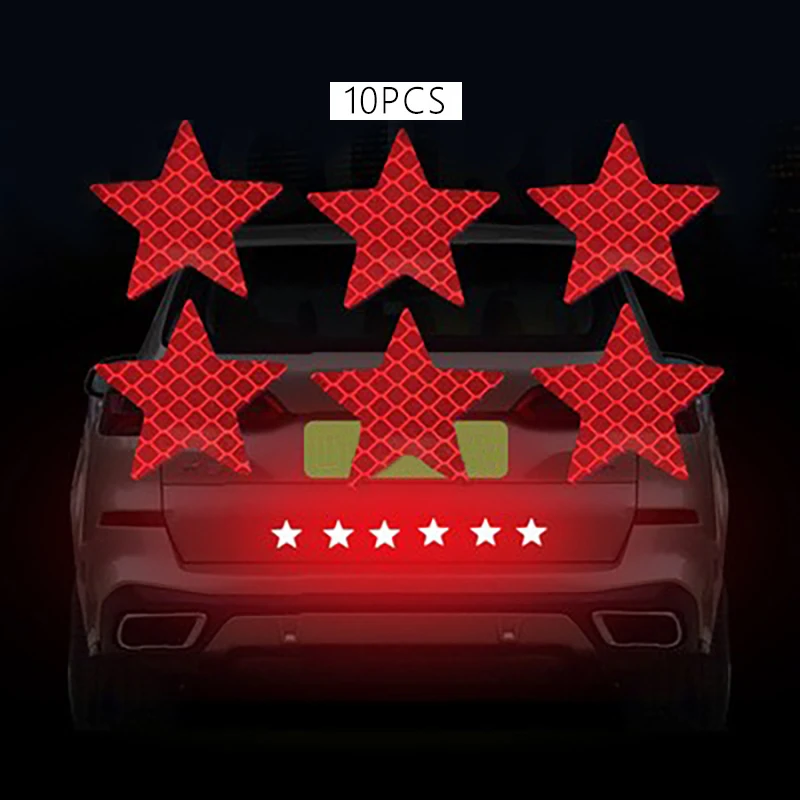 10Pcs/lot Car Bumper Reflective Safety Strip Stickers Star Shape Reflective Automotive Decoration Warning Safety Tape Waterproof