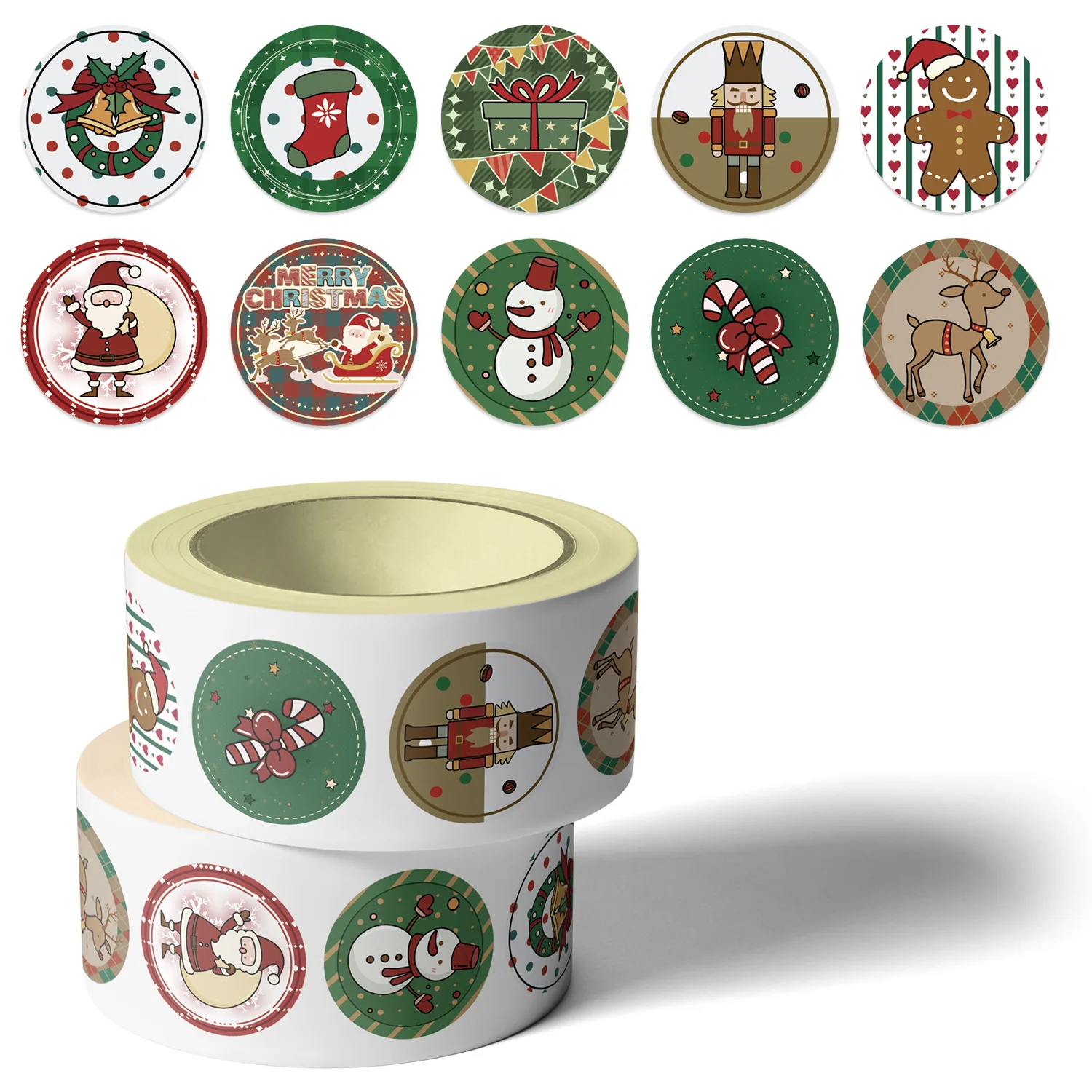 500Pcs Christmas Stickers Roll, 10 Designs Vintage Santa Nutcracker Decals, Retro Xmas Stickers for Diary Scrapbooking Gifts
