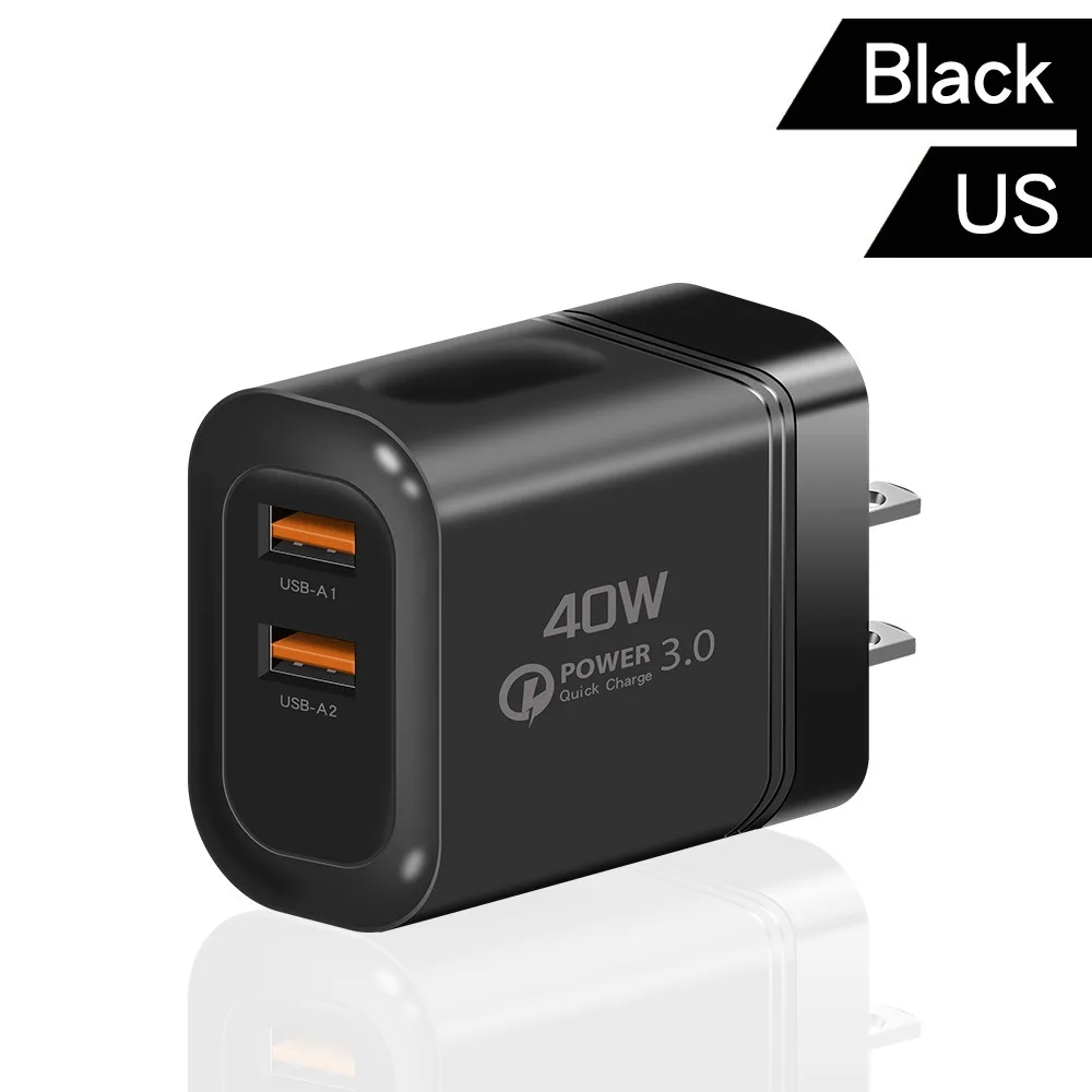 

2USB 40W Charger Plug QC3.0 EU/US/UK Phone Charger Adapter USB A Fast Charging Quick Charge Adapter for iPhone/Xiaomi/Samsung