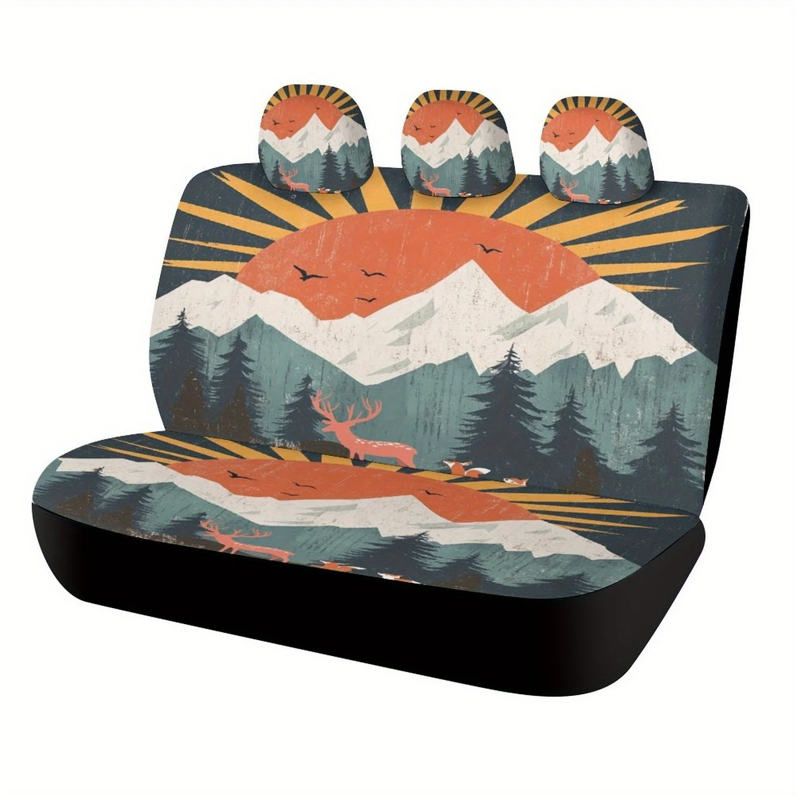 Mountain Sunset Wildlife Themed Car Seat Cover Set For Most Cars, Fashion Personalized Novelty Car Seat Protector Covers Full Se 5