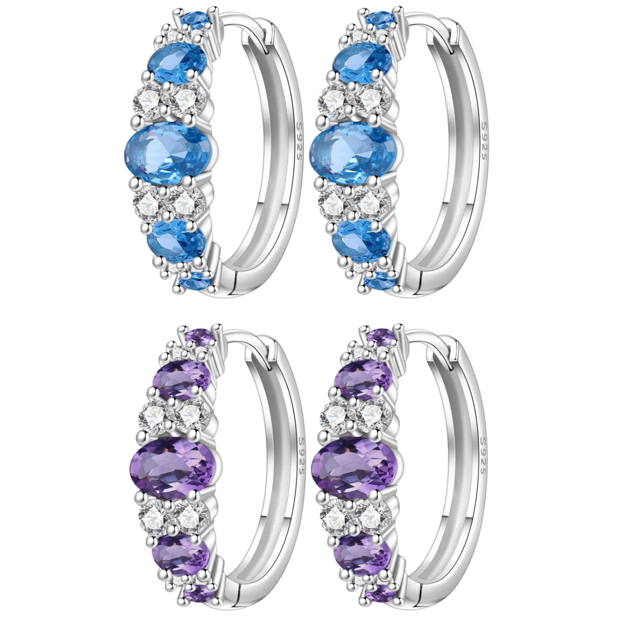 CYCUFF S925 Sterling Silber Blau Lila Zirkon Ohrringe Creolen Damen Schmuck Original Trendige Jubiläumsgeschenke