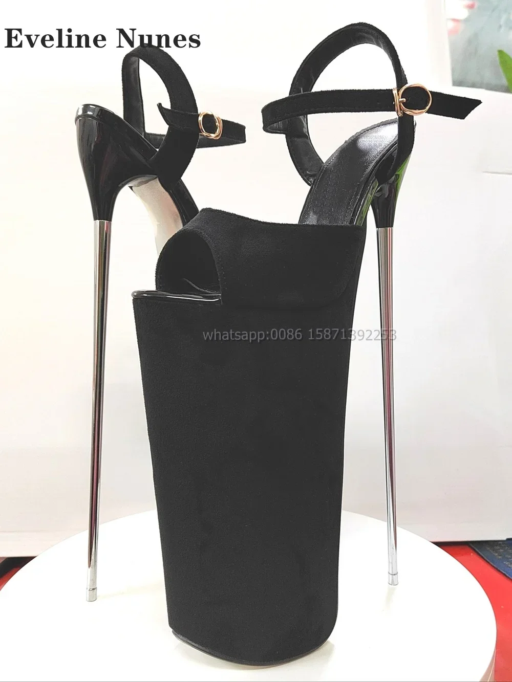 Leopard Platform Metal Heel Sandals Open Toe Side Air Shallow Sexy Runway Show Shoes Buckle Strap Large Size Spicy Girl Shoes