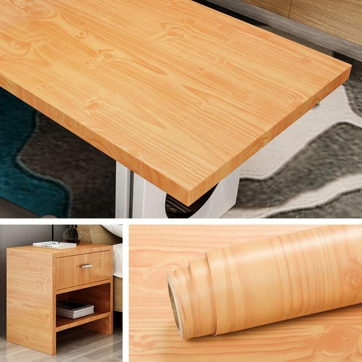 55cm Width Wood Grain PVC Wallpaper Self Adhesive Waterproof Home Decor Stickers for Door Wardrobe Cupboard Table Furniture