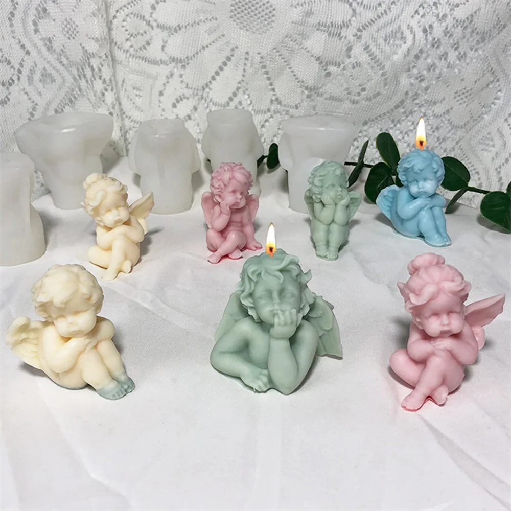 3d Angel Candle Silicone Molds DIY Plaster Polymer Casting Epoxy Resin Mold Angel Shape Wax Chocolate Baking Mold Home Decor