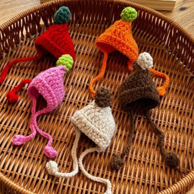 Modna czapka z dzianiny w cukierkowym kolorze 10cm bawełniana lalka urocza Mini zwierzęca czapka odzież na co dzień dla pluszowa lalka DIY akcesoria do spódnic z dzianiny