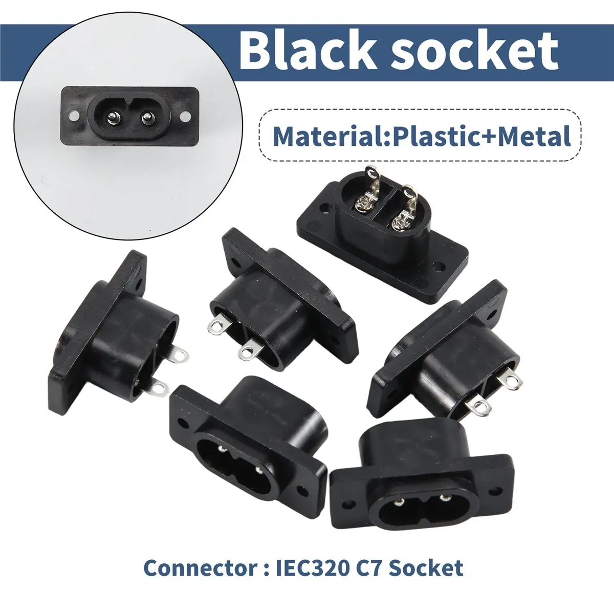 A73T 6 x AC 250V 2.5A IEC320 C7 Socket Solder Cup Pins Power Connector