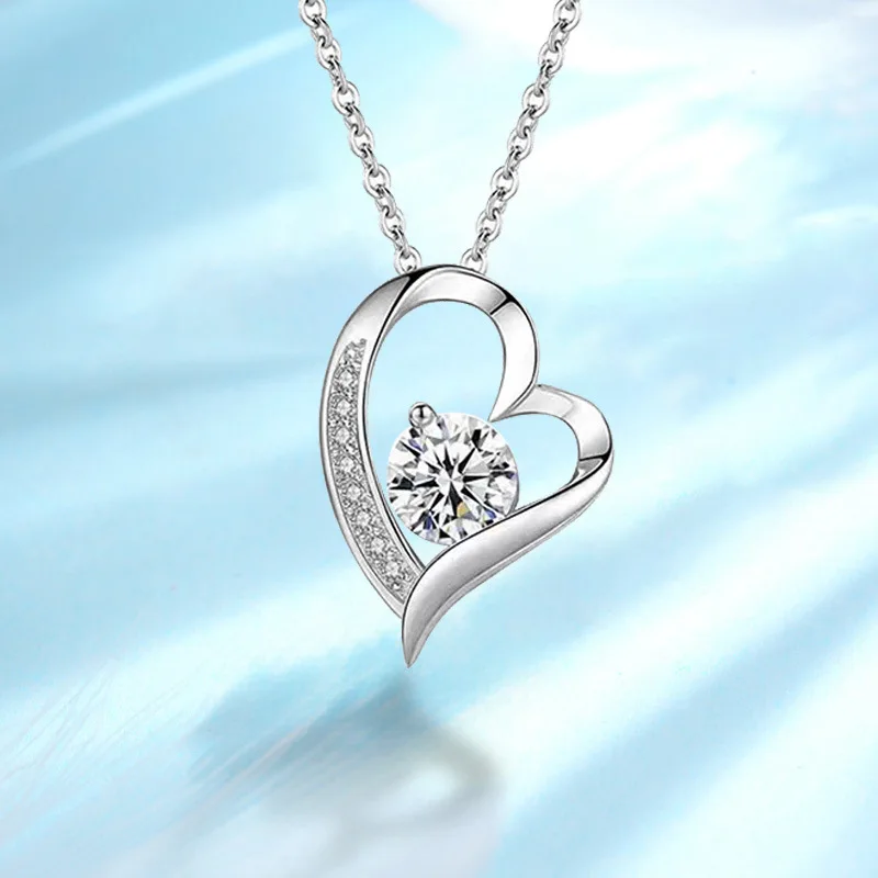 

925 Sterling Silver 18k Gold Plated Necklace Single Sparkling Zircon Clavicle Chain for Women Wedding Jewelry Silver