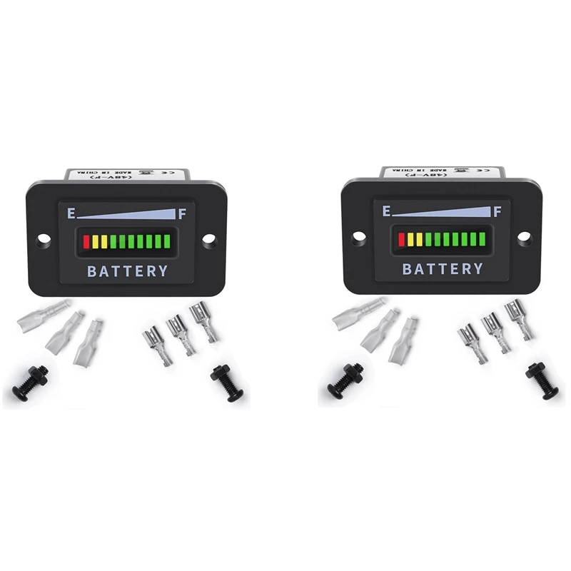 

2X Golf Cart Battery Meter 48V LED Battery Indicator Battery Gauge Battery Level Meter IP65 For Club Car,Fork Lifts