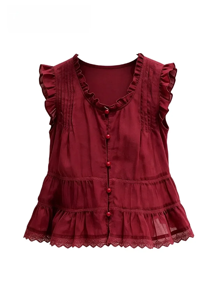

Cara CLUB Unique Lace Splice Short Sleeve Shirt Women's plus Size Beautiful Spring Fashion Casual Style Single Button Closure
