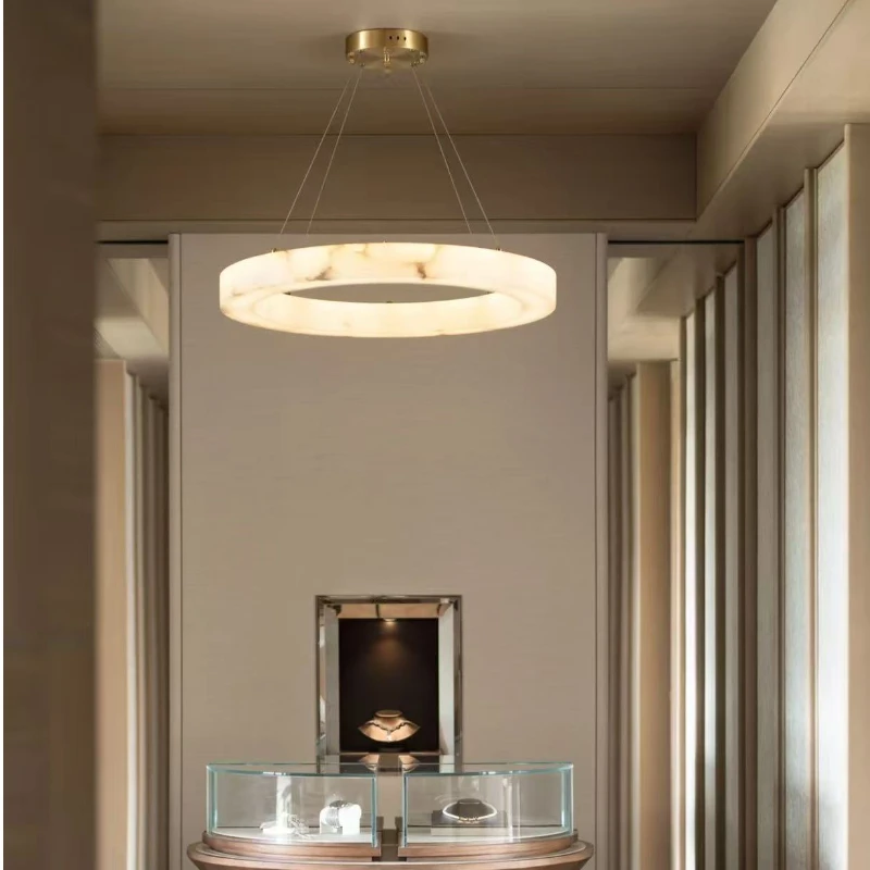 Single Layer Double Layer Marble Combination Chandelier Pendant Lamp Luster Brass Ceiling Light for Staircase Hotel