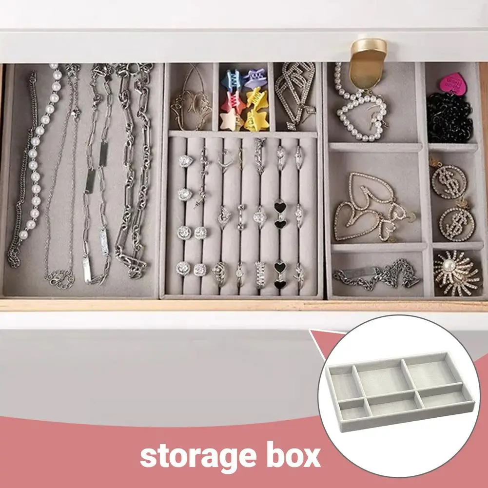 Gray Velvet Jewelry Organizer Tray Multi-layer Large Capacity Jewelry Display Case Mirror For Earring Necklace Ring Holder