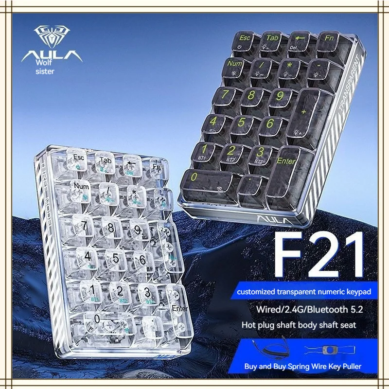 Tarantula F21 Wireless The Three Mode Examination Digital Keypad Mechanical Keyboard Customized Transparent Shell Hot Plug Gift