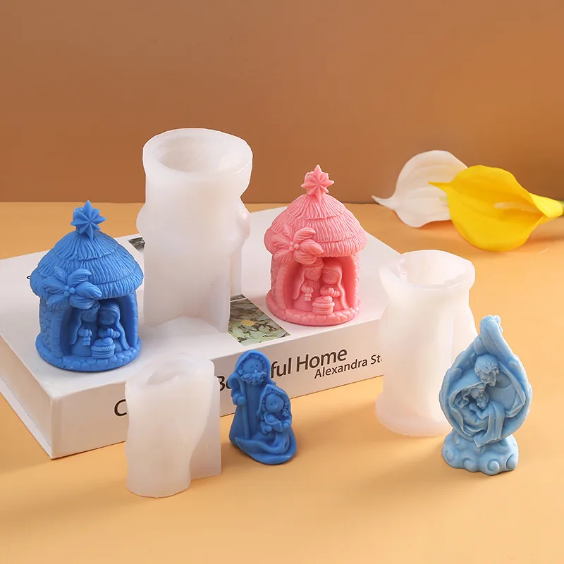 Nativity Silicone Mold Candle Soap Chocolate Casting Making Tool Aromatherapy 3d Stone House Holy Religious Holiday Supplies