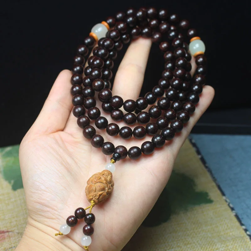 Zambia Pterocarpus Santalinus Bracelet8mmRed Sandalwood Rift Grain Gold Star Bracelet Stone Carving Pendant Wooden Cultural Arti